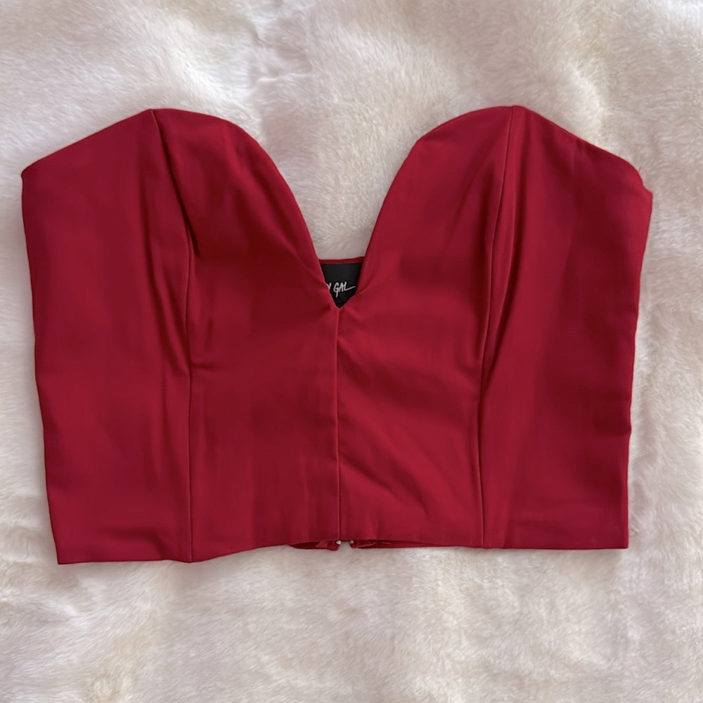 Nasty Gal Red Strapless Sweetheart Crop Top